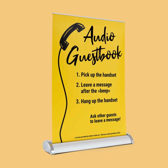 Unser Roll-Up-Display im DIN A3-Format wird mit jedem Retro Audio Gästebuch mitgeliefert.