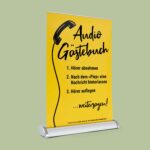 Unser Roll-Up-Display im DIN A3-Format wird mit jedem Retro Audio Gästebuch mitgeliefert.