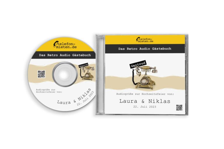 Deine Audiogrüße auf einer individuellen Audio CD mit personalisiertem Cover und bedrucktem CD-Label.